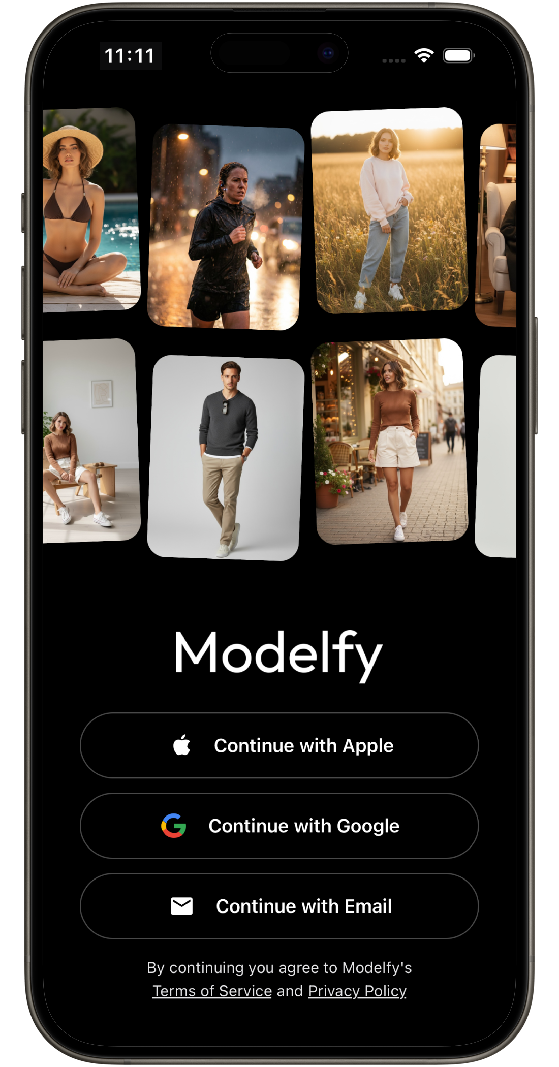 Modelfy Login Screen